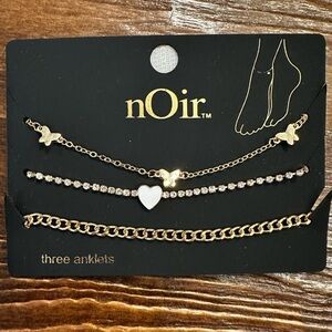 nOir Nordstrom Fashion Jewelry 3 Three Gold Anklets Butterfly Chain